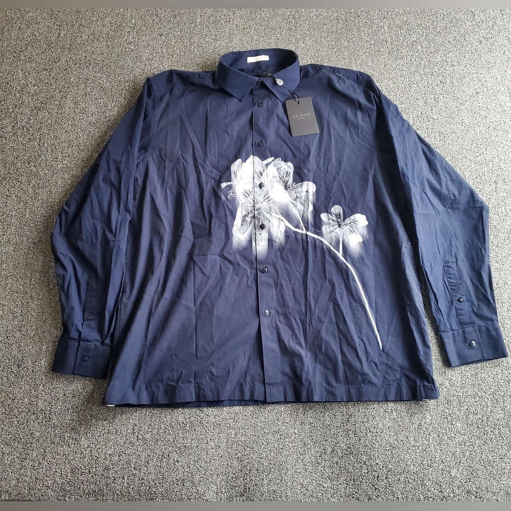 Ted Baker London Mens Shirt Photographic Flower Print Long Sleeve Sz 7(XXXL) NWT